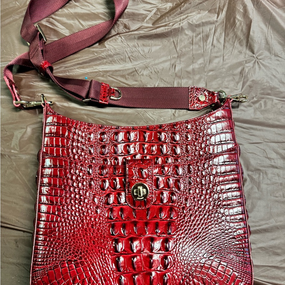 Brahmin Burgundy Crocodile-Embossed Crossbody Bag